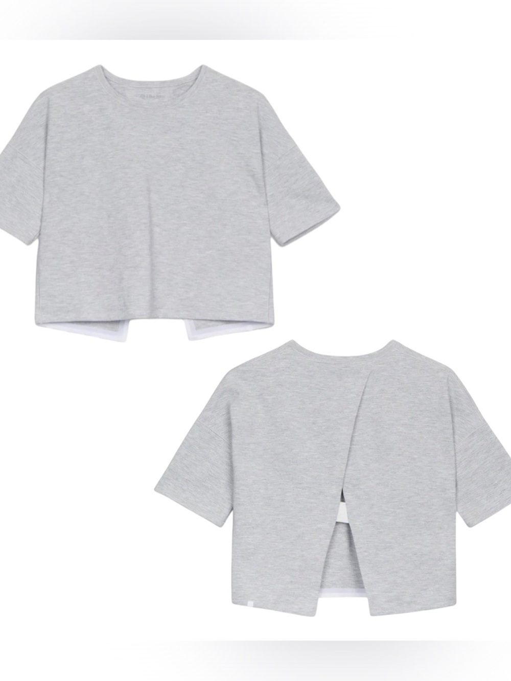 LULULEMON ATHLETICA Women’s Light Gray Cropped Tee with Back Slit